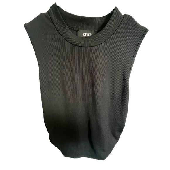 Cider Black Ruched Side Stretchy Ribbed Sleeveless Blouse - Picture 2 of 6